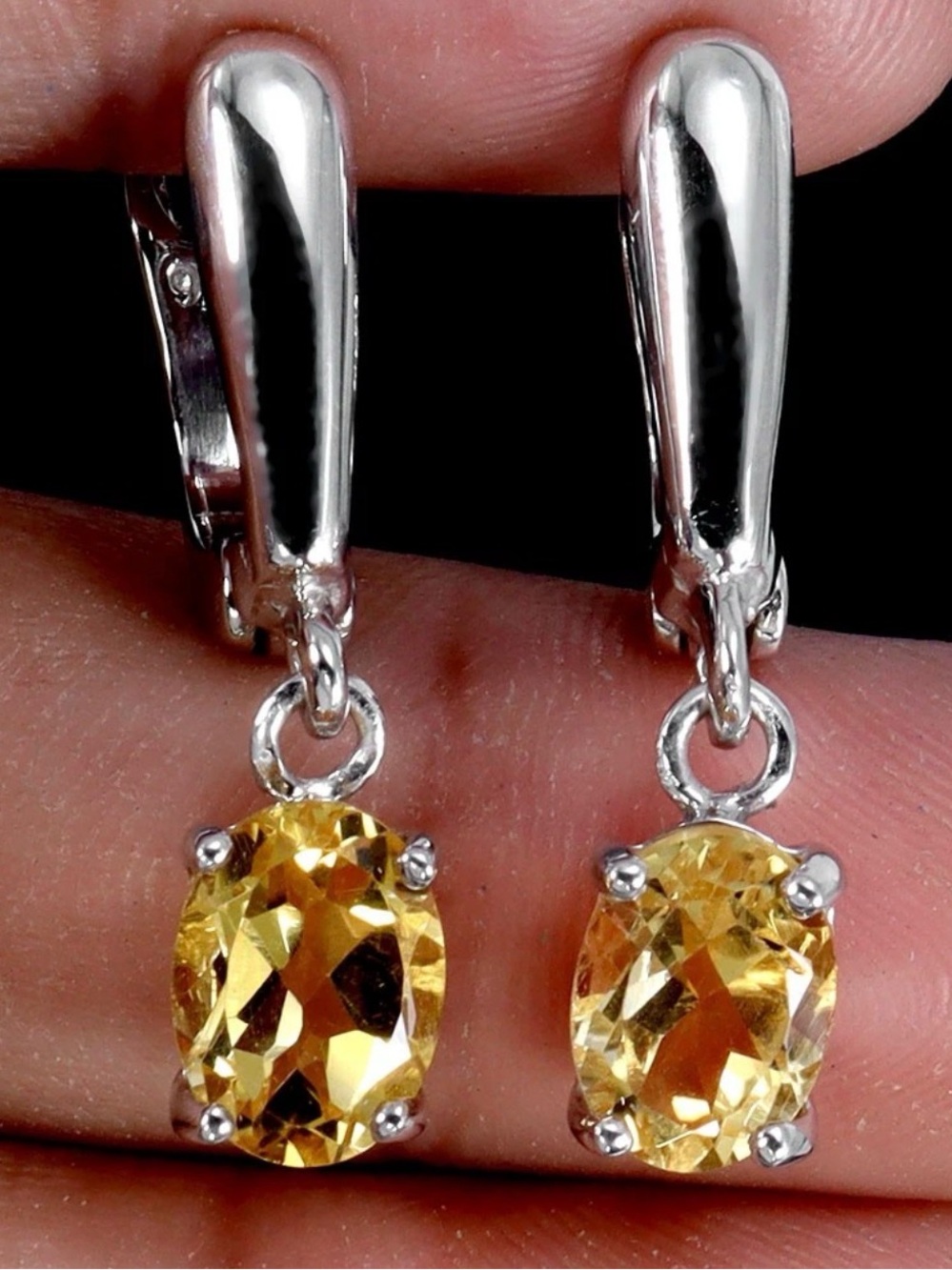925 Sterling Silver Earrings Oval Citrine 8x6mm Natural Gemstone Jewelry